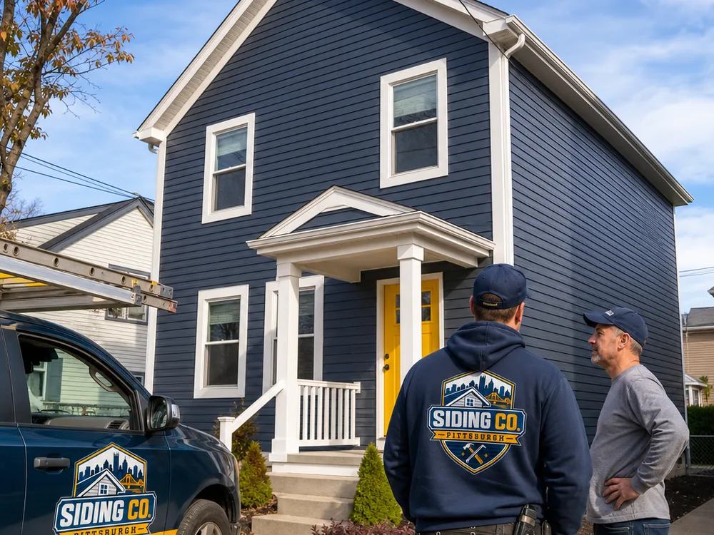 Finished Pittsburgh home exterior with new siding, coordinated trim, straight courses, and consistent reveals